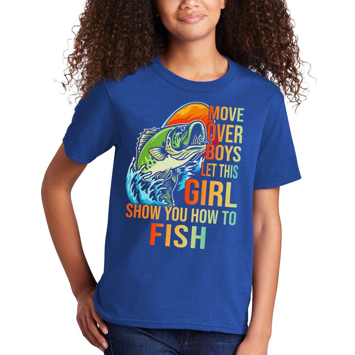 Move Over Boys Let This Girl Show You How To Fish Fishing Cute Gift Kids T-Shirt