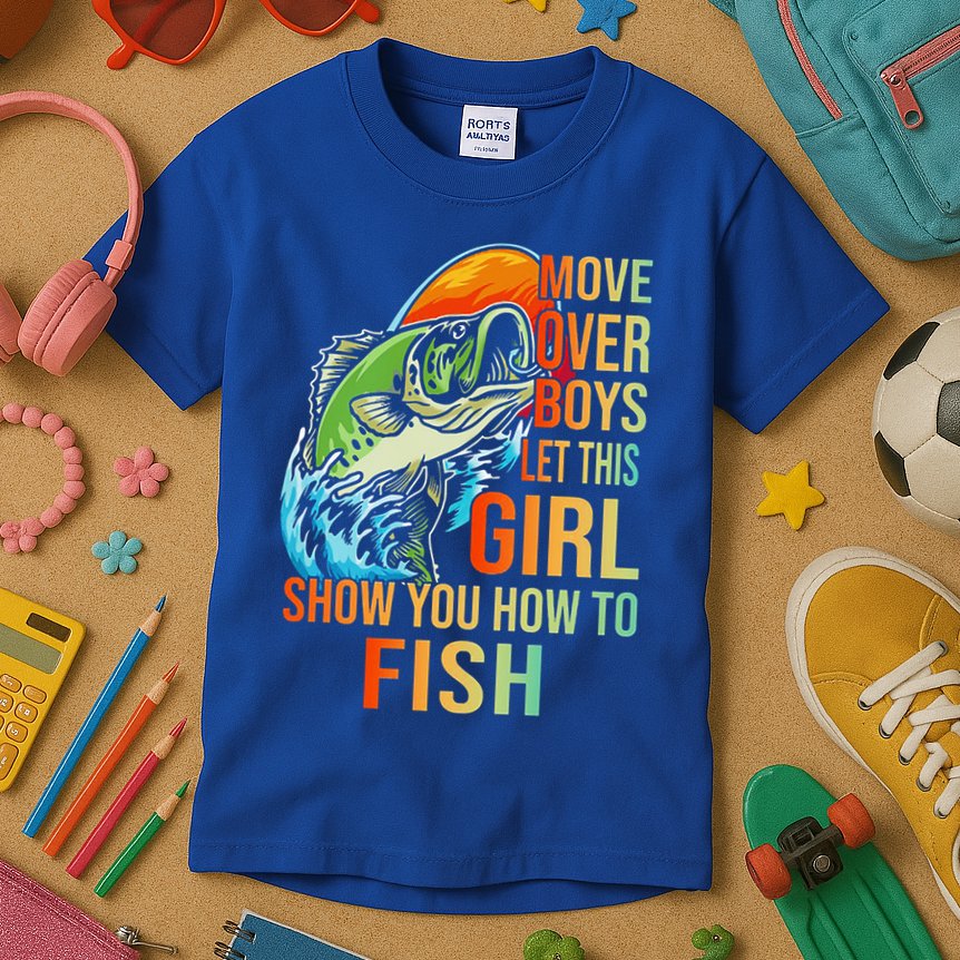 Move Over Boys Let This Girl Show You How To Fish Fishing Cute Gift Kids T-Shirt