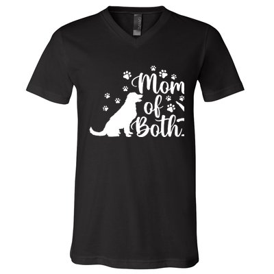 Mom Of Both Cat And Dog Mom Gift Crazy Cat Lady Dog Lover V-Neck T-Shirt