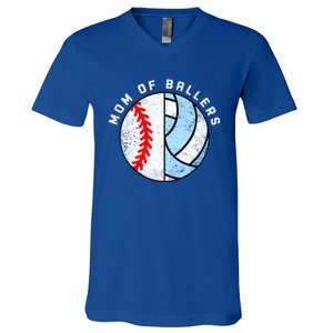 Mom Of Ballers Funny Baseball Volleyball Mom Gift V-Neck T-Shirt