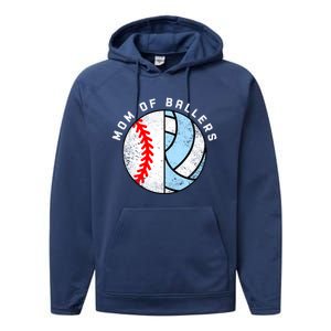 Mom Of Ballers Funny Baseball Volleyball Mom Gift Performance Fleece Hoodie