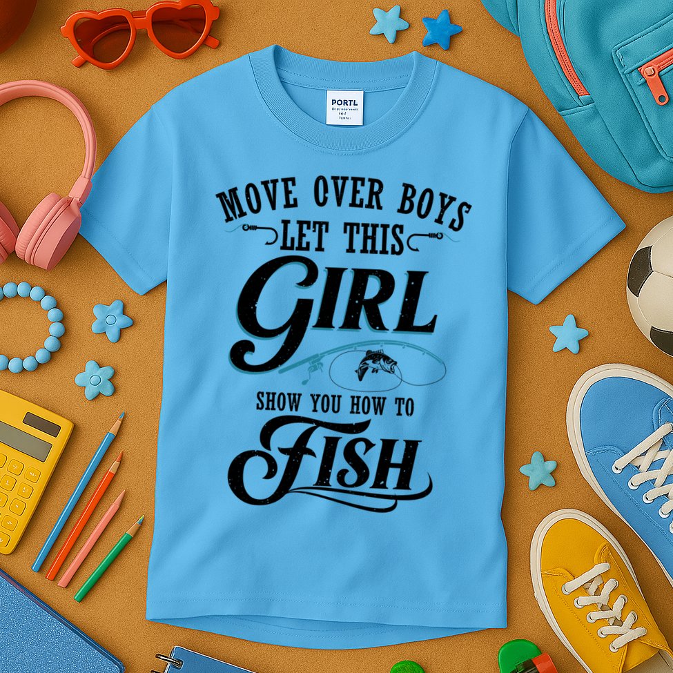 Move Over Boys Let This Girl Show You How To Fish Gift Gift Kids T-Shirt