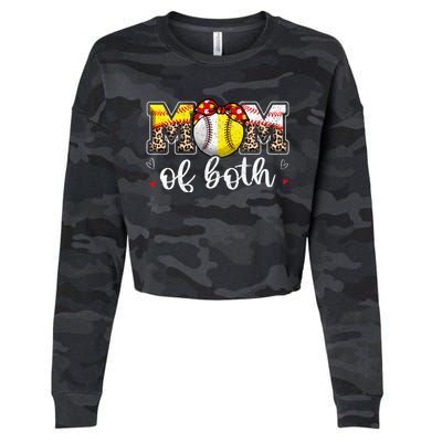 Mom Of Both Leopard Game Day Baseball Softball MotherS Day Cropped Pullover Crew