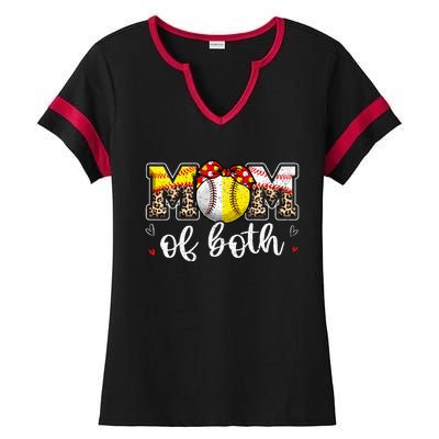 Mom Of Both Leopard Game Day Baseball Softball MotherS Day Ladies Halftime Notch Neck Tee