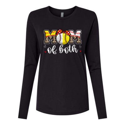 Mom Of Both Leopard Game Day Baseball Softball MotherS Day Womens Cotton Relaxed Long Sleeve T-Shirt