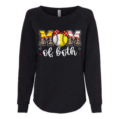 Mom Of Both Leopard Game Day Baseball Softball MotherS Day Womens California Wash Sweatshirt