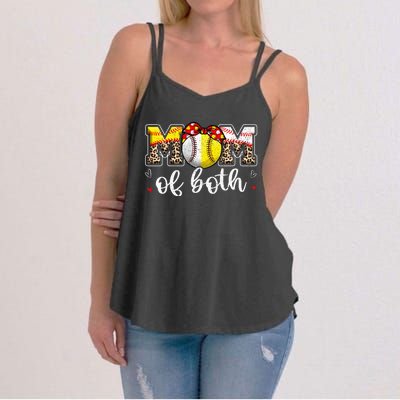 Mom Of Both Leopard Game Day Baseball Softball MotherS Day Women's Strappy Tank