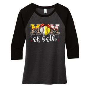 Mom Of Both Leopard Game Day Baseball Softball MotherS Day Women's Tri-Blend 3/4-Sleeve Raglan Shirt