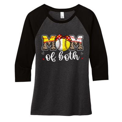 Mom Of Both Leopard Game Day Baseball Softball MotherS Day Women's Tri-Blend 3/4-Sleeve Raglan Shirt