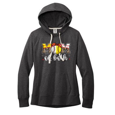 Mom Of Both Leopard Game Day Baseball Softball MotherS Day Women's Fleece Hoodie