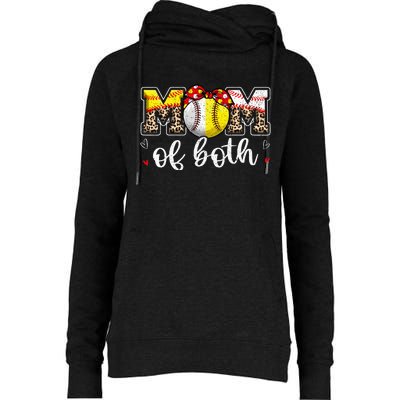 Mom Of Both Leopard Game Day Baseball Softball MotherS Day Womens Funnel Neck Pullover Hood