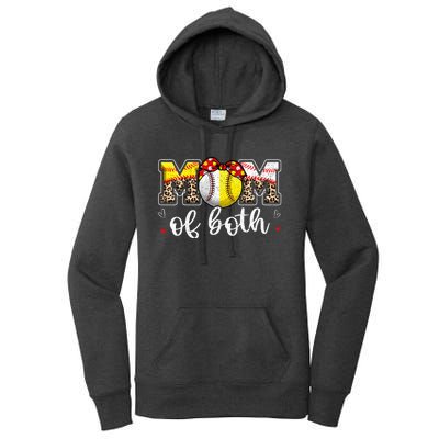 Mom Of Both Leopard Game Day Baseball Softball MotherS Day Women's Pullover Hoodie