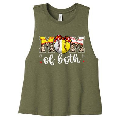 Mom Of Both Leopard Game Day Baseball Softball MotherS Day Women's Racerback Cropped Tank