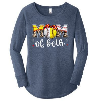 Mom Of Both Leopard Game Day Baseball Softball MotherS Day Women's Perfect Tri Tunic Long Sleeve Shirt