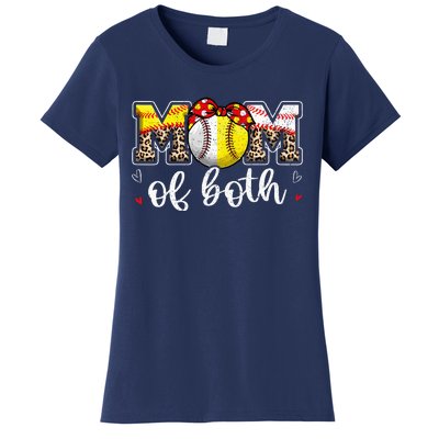 Mom Of Both Leopard Game Day Baseball Softball MotherS Day Women's T-Shirt