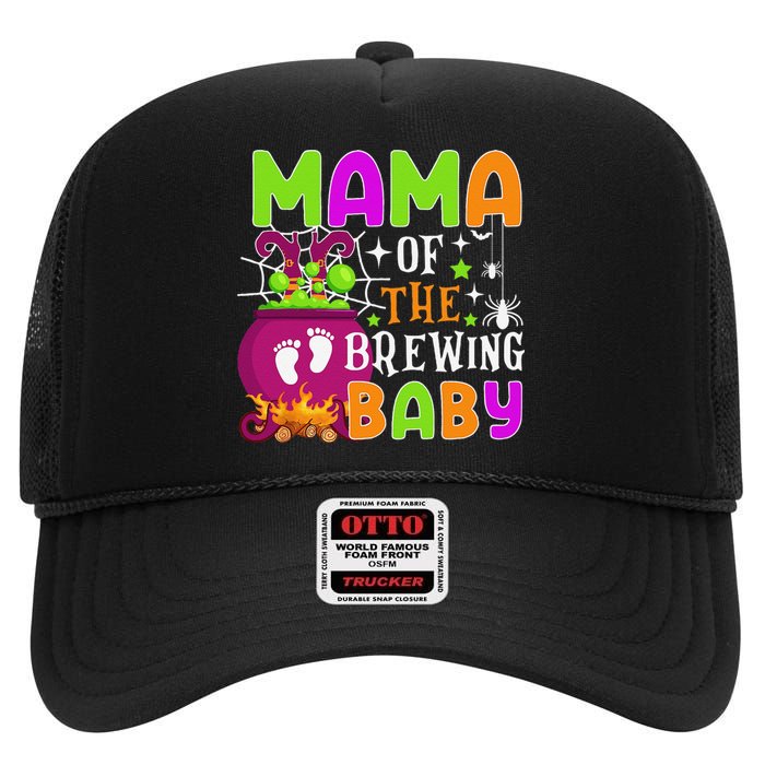 Mama Of Brewing Baby Halloween Theme Baby Shower Spooky High Crown Mesh Back Trucker Hat