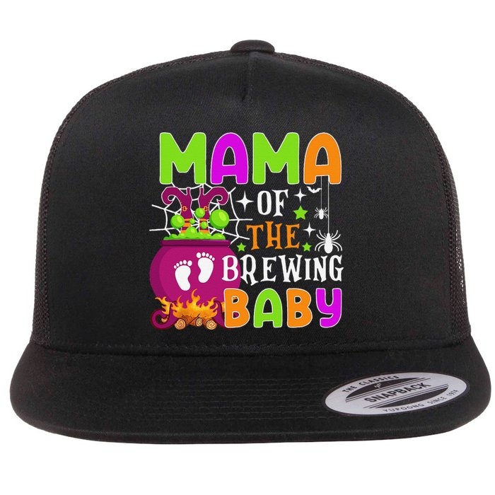 Mama Of Brewing Baby Halloween Theme Baby Shower Spooky Flat Bill Trucker Hat