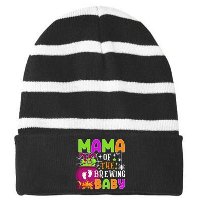 Mama Of Brewing Baby Halloween Theme Baby Shower Spooky Striped Beanie with Solid Band