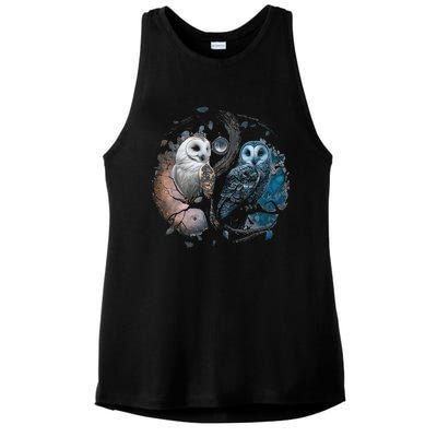 Moon Owl Birds Aesthetic Cottage Halloween Yin Yang Ladies PosiCharge Tri-Blend Wicking Tank