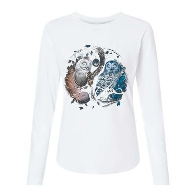 Moon Owl Birds Aesthetic Cottage Halloween Yin Yang Womens Cotton Relaxed Long Sleeve T-Shirt