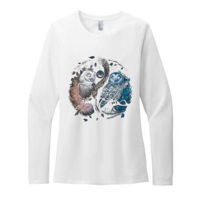 Moon Owl Birds Aesthetic Cottage Halloween Yin Yang Womens CVC Long Sleeve Shirt