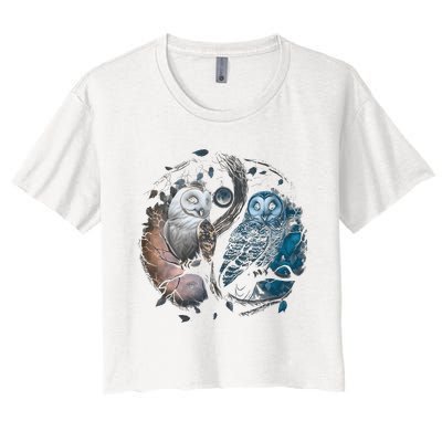 Moon Owl Birds Aesthetic Cottage Halloween Yin Yang Women's Crop Top Tee