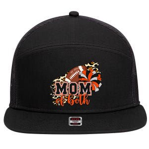 Mom Of Both Football Cheer Orange Black Pom 7 Panel Mesh Trucker Snapback Hat