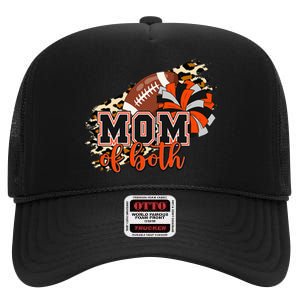 Mom Of Both Football Cheer Orange Black Pom High Crown Mesh Back Trucker Hat