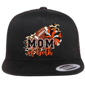 Mom Of Both Football Cheer Orange Black Pom Flat Bill Trucker Hat