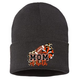 Mom Of Both Football Cheer Orange Black Pom Sustainable Knit Beanie