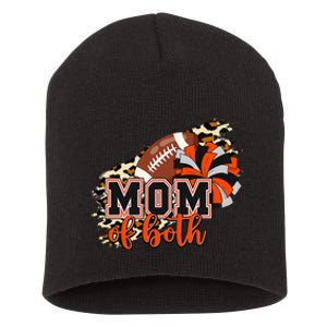 Mom Of Both Football Cheer Orange Black Pom Short Acrylic Beanie