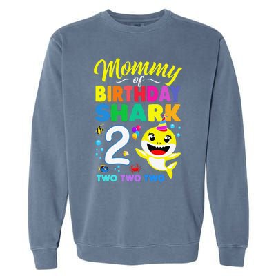 Mommy Of Birthday Shark 2nd Matching Oufit Party For Family Garment-Dyed Sweatshirt