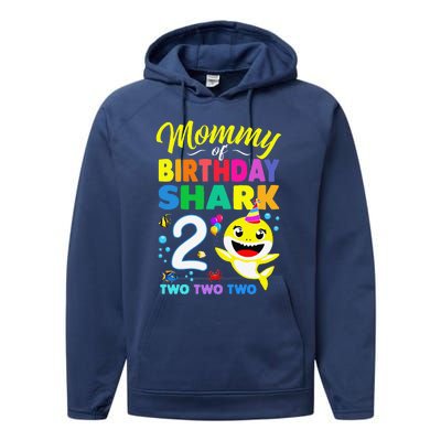 Mommy Of Birthday Shark 2nd Matching Oufit Party For Family Performance Fleece Hoodie