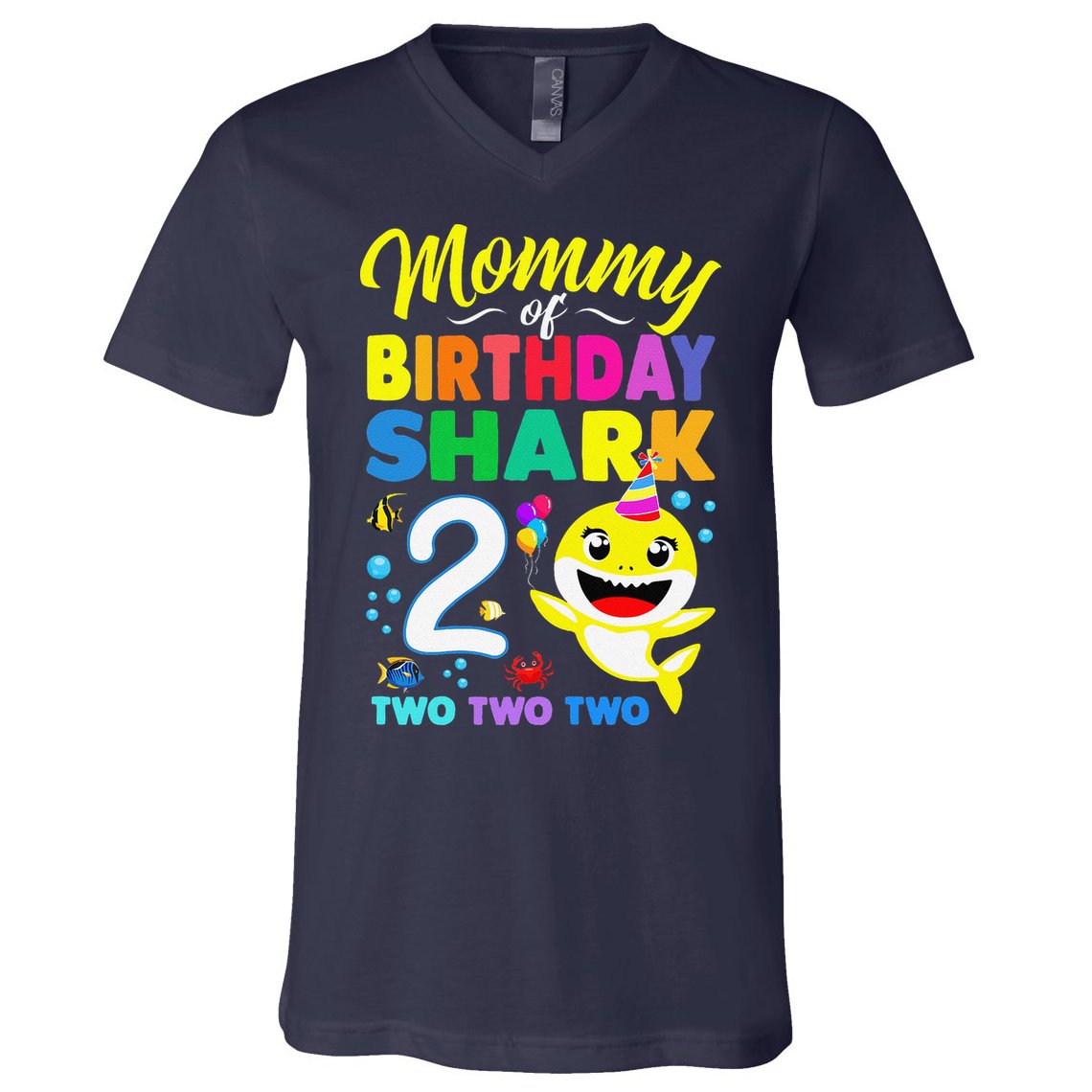 Mommy Of Birthday Shark 2nd Matching Oufit Party For Family V-Neck T-Shirt
