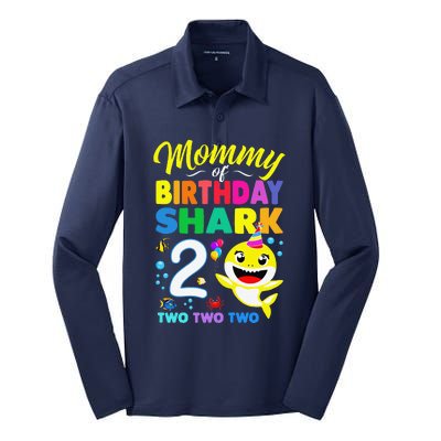 Mommy Of Birthday Shark 2nd Matching Oufit Party For Family Silk Touch Performance Long Sleeve Polo