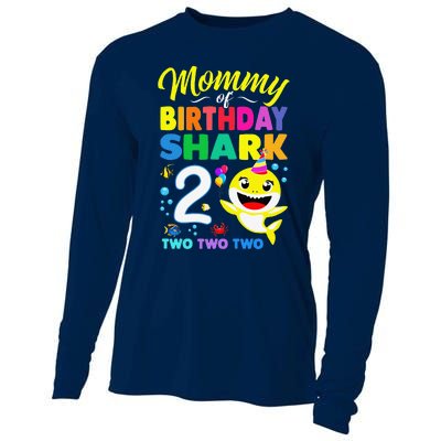 Mommy Of Birthday Shark 2nd Matching Oufit Party For Family Cooling Performance Long Sleeve Crew