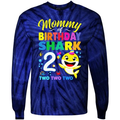 Mommy Of Birthday Shark 2nd Matching Oufit Party For Family Tie-Dye Long Sleeve Shirt