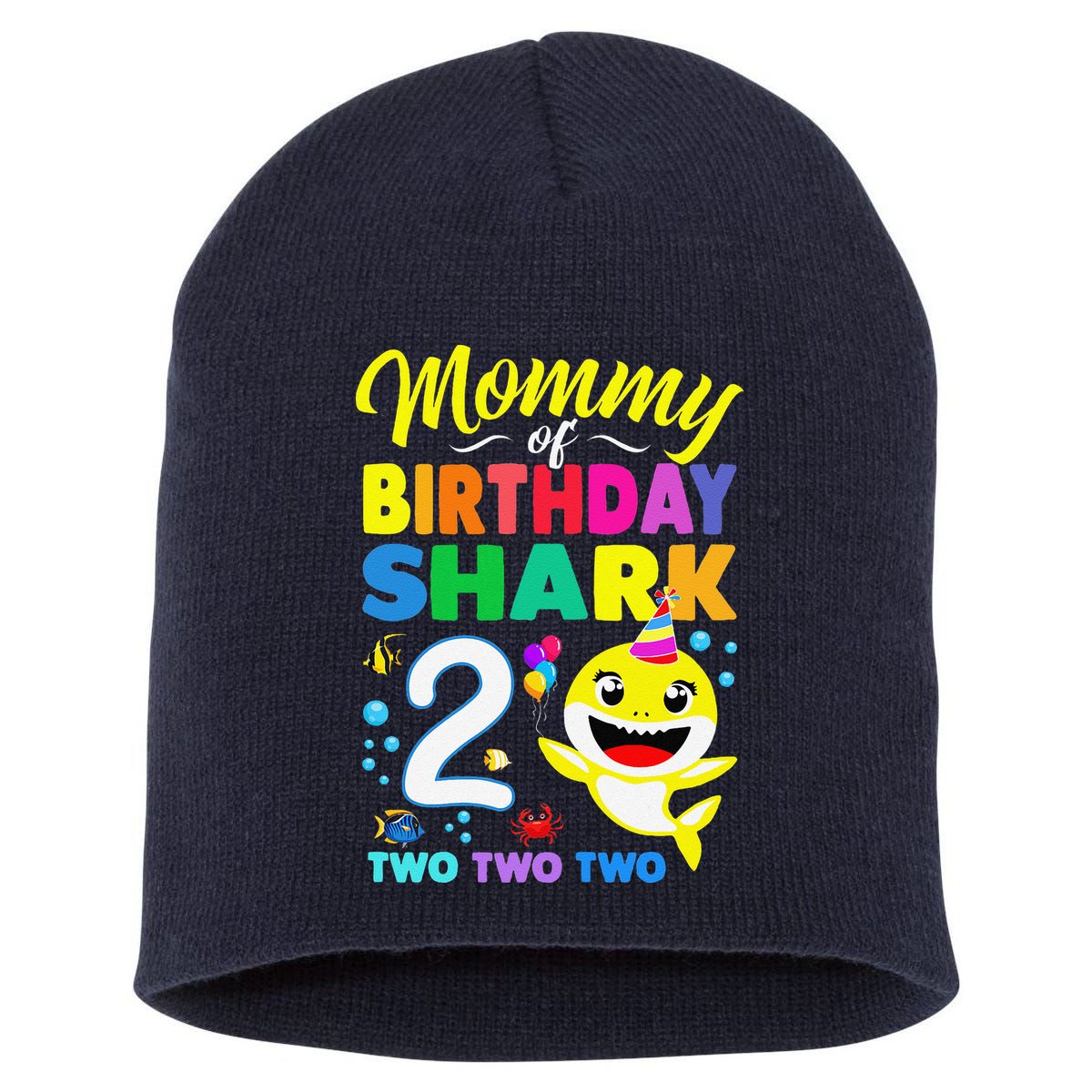 Mommy Of Birthday Shark 2nd Matching Oufit Party For Family Short Acrylic Beanie