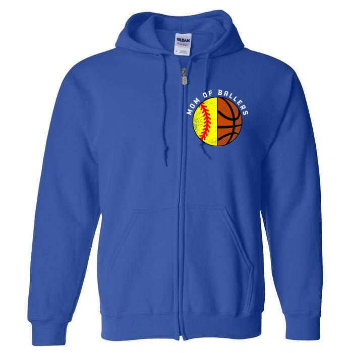 Mom Of Ballers Funny Softball Basketball Mom Gift Full Zip Hoodie