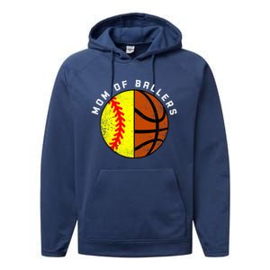 Mom Of Ballers Funny Softball Basketball Mom Gift Performance Fleece Hoodie