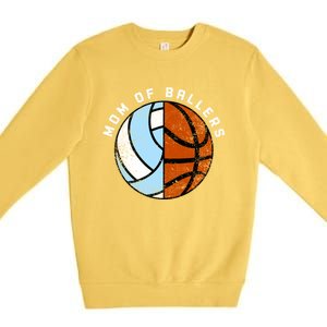 Mom Of Ballers Funny Volleyball Basketball Mom Great Gift Premium Crewneck Sweatshirt