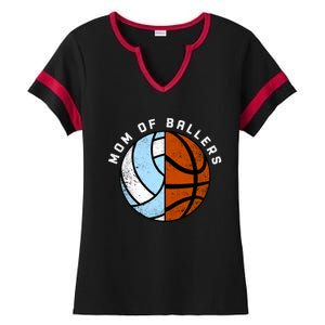 Mom Of Ballers Funny Volleyball Basketball Mom Great Gift Ladies Halftime Notch Neck Tee