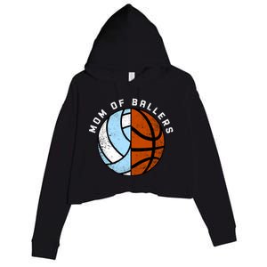 Mom Of Ballers Funny Volleyball Basketball Mom Great Gift Crop Fleece Hoodie