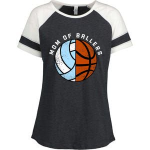 Mom Of Ballers Funny Volleyball Basketball Mom Great Gift Enza Ladies Jersey Colorblock Tee