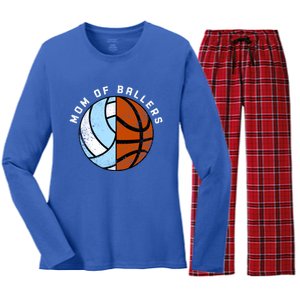 Mom Of Ballers Funny Volleyball Basketball Mom Great Gift Women's Long Sleeve Flannel Pajama Set 