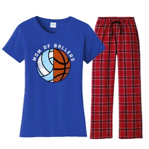 Mom Of Ballers Funny Volleyball Basketball Mom Great Gift Women's Flannel Pajama Set