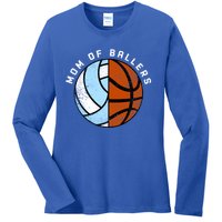 Mom Of Ballers Funny Volleyball Basketball Mom Great Gift Ladies Long Sleeve Shirt