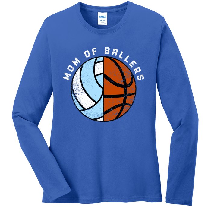 Mom Of Ballers Funny Volleyball Basketball Mom Great Gift Ladies Long Sleeve Shirt