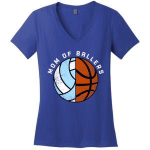 Mom Of Ballers Funny Volleyball Basketball Mom Great Gift Women's V-Neck T-Shirt