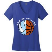 Mom Of Ballers Funny Volleyball Basketball Mom Great Gift Women's V-Neck T-Shirt